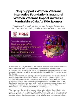 Nolij Supports WVI’s Inaugural Women Veterans Impact Awards & Fundraising Gala