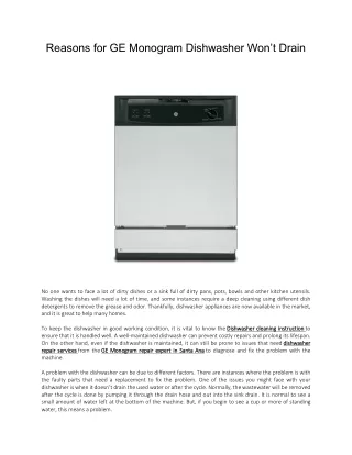 Reasons for GE Monogram Dishwasher Won