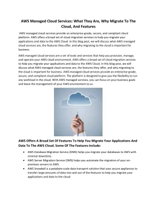AWS Managed Cloud Services: What They Are, Why Migrate To The Cloud, And Feature