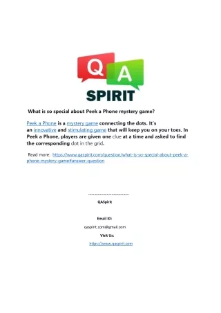 what is so special about peek a phone mystery game