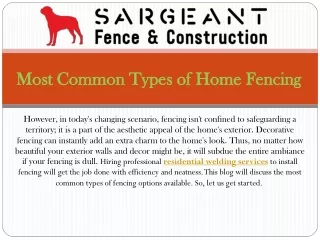 Residential Welding Services | Sargeant Fence & Construction