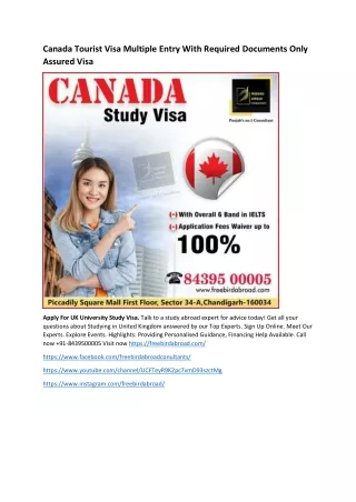 Canada Tourist Visa Multiple Entry With Required Documents Only Assured Visa