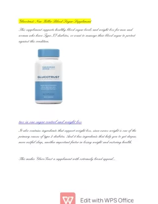 glucotrust new killer blood sugar supplement