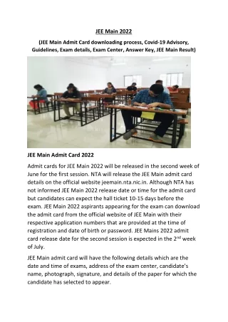 JEE Main admit card process, guidelines, exam details, result and answer key.