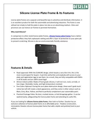 Silicone License Plate Frame & Its Features