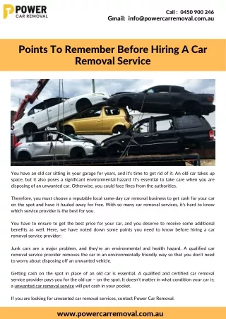 Points To Remember Before Hiring A Car Removal Service