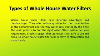 types of whole house water filters