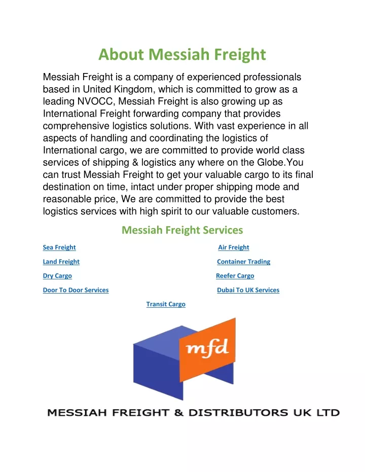 about messiah freight