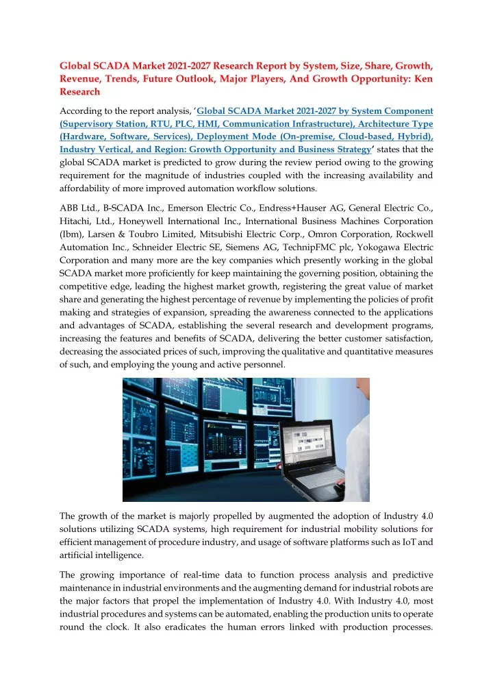 global scada market 2021 2027 research report