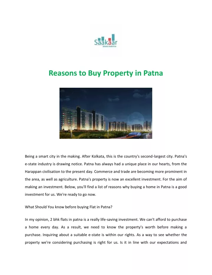 reasons to buy property in patna