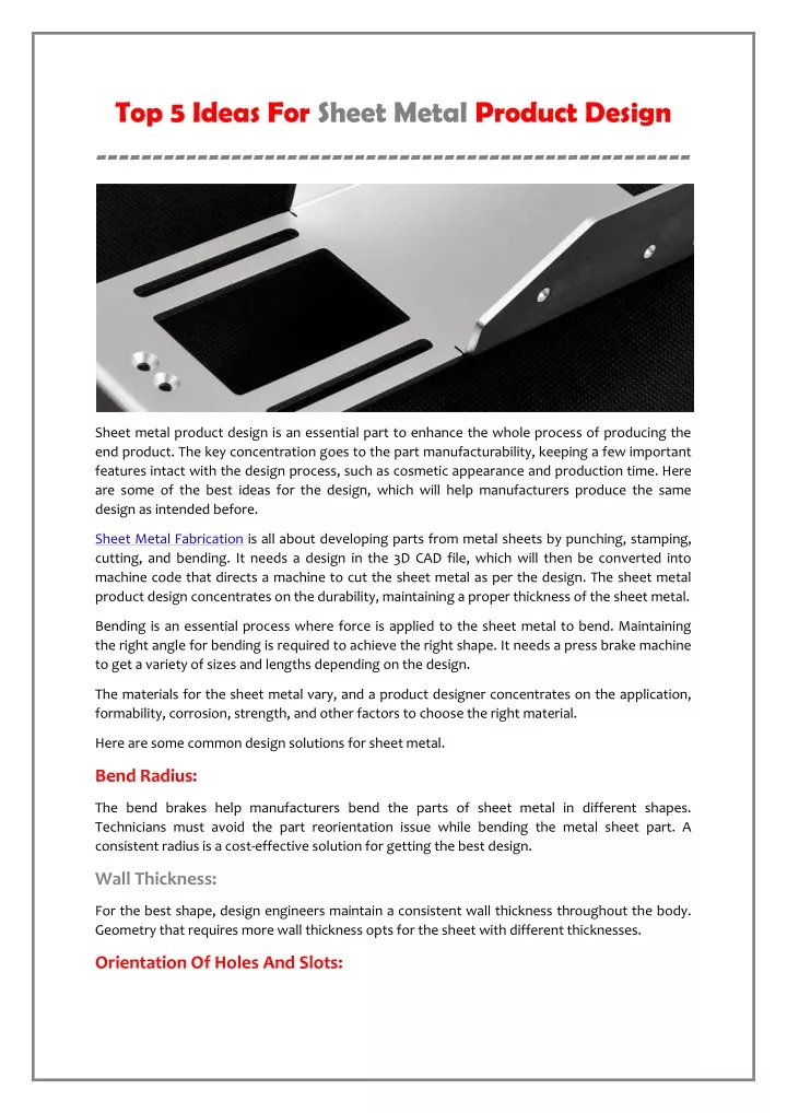 top 5 ideas for sheet metal product design