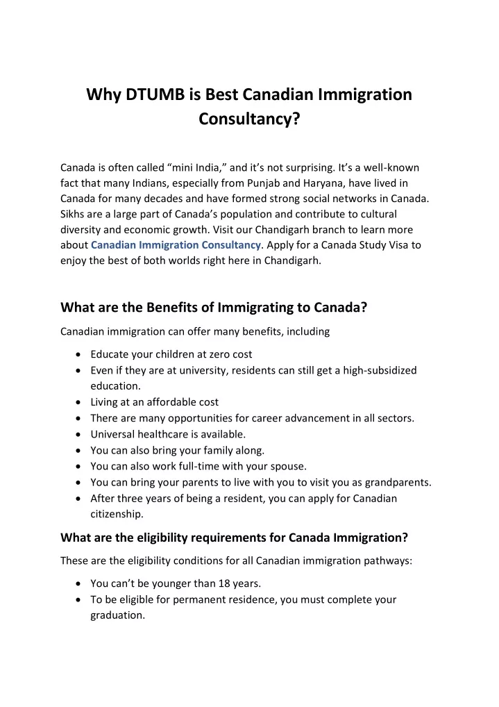 why dtumb is best canadian immigration consultancy