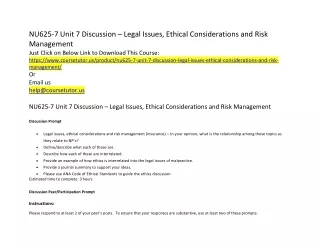 NU625-7 Unit 7 Discussion – Legal Issues, Ethical Considerations and Risk Management