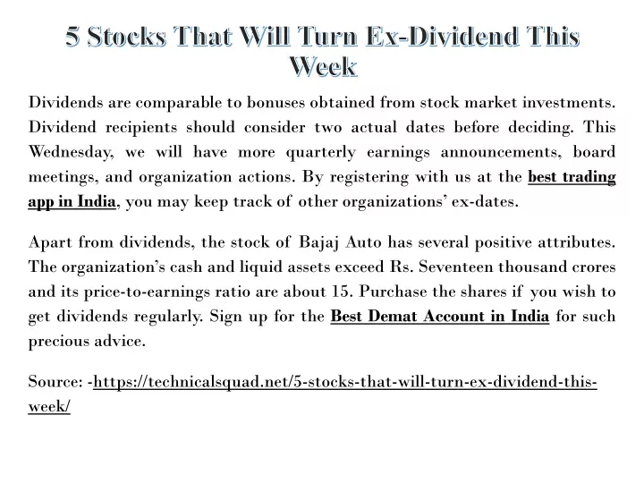 5 stocks that will turn ex dividend this week