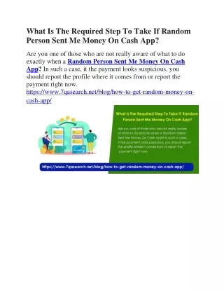 What Is The Required Step To Take If Random Person Sent Me Money On Cash App?