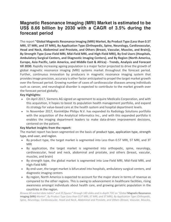 magnetic resonance imaging mri market