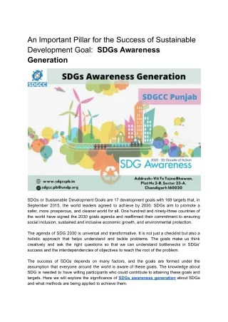 An Important Pillar for the Success of Sustainable Development Goal_  SDGs Awareness Generation