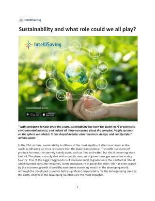 Sustainability and what role could we all play-converted