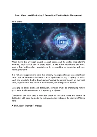 Smart Water Level Monitoring & Control for Effective Water Management