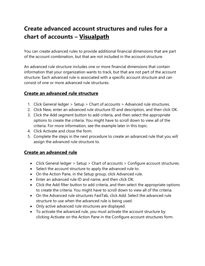 create advanced account structures and rules