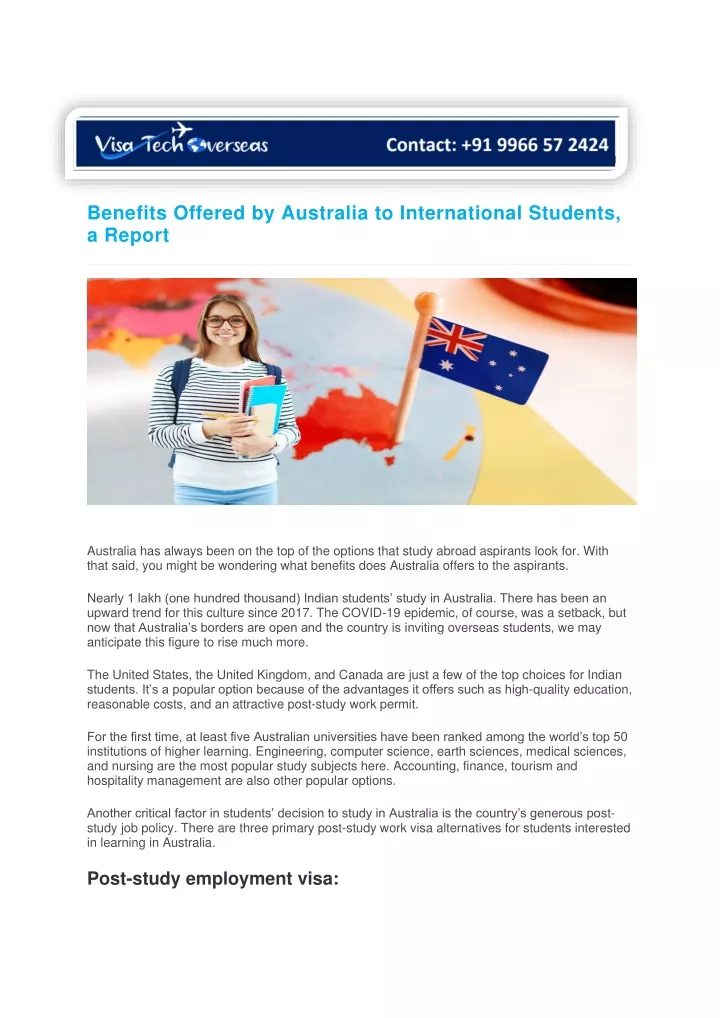 benefits offered by australia to international