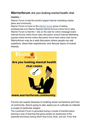 warriorforum are you looking mental health chat