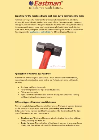 Searching for the most used hand tool, then buy a hammer online India