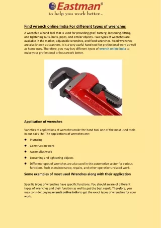 Find wrench online India For different types of wrenches