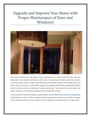 Do Upgrade Your Home with Proper Maintenance of Door and Windows