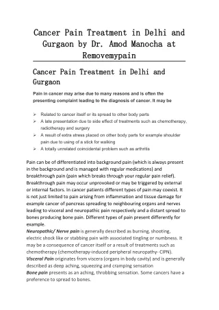 Cancer Pain Treatment in Delhi and Gurgaon by Dr. Amod Manocha