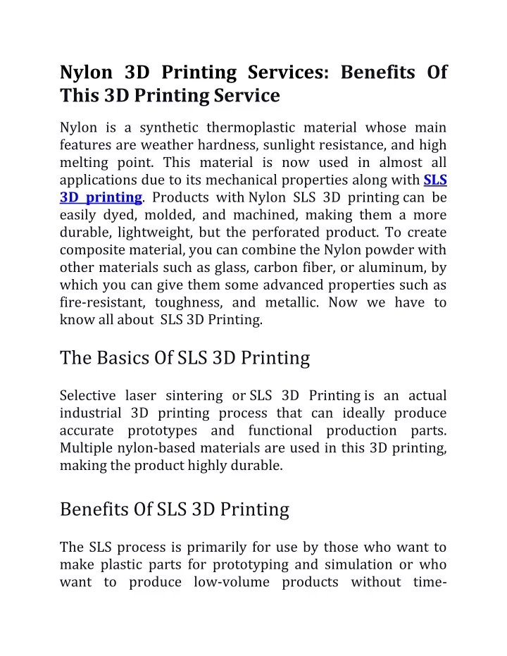 nylon 3d printing services benefits of this