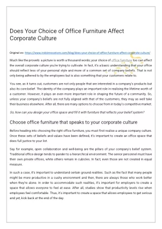 Is the choice of your Office Furniture Affect Corporate Culture