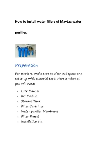 how to install water fillers of maytag water