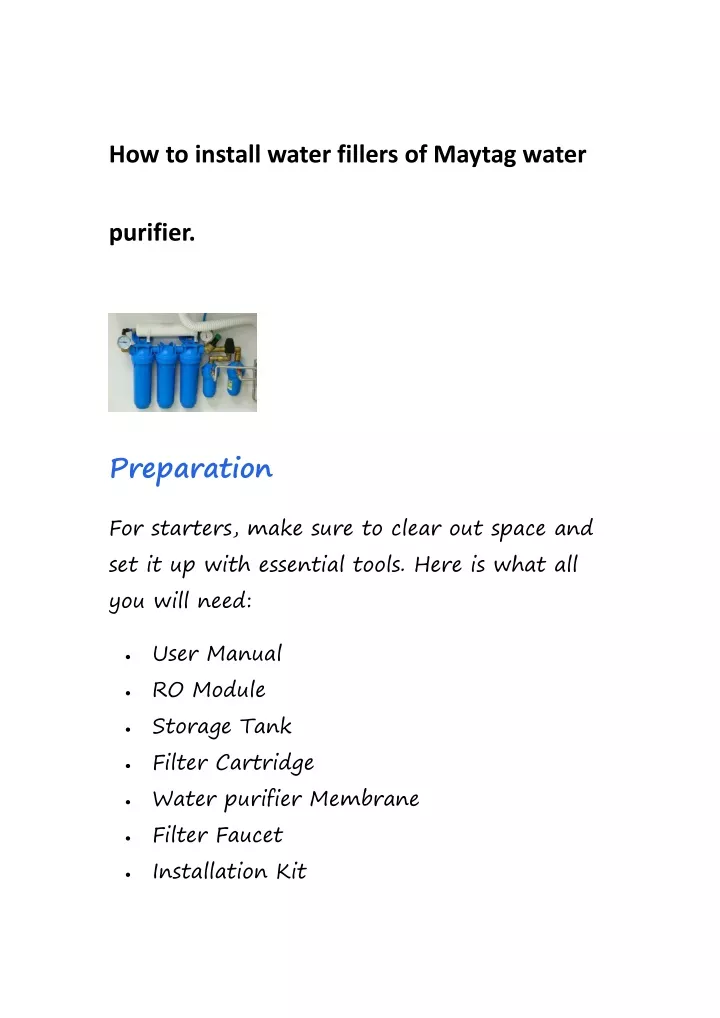 how to install water fillers of maytag water