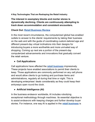 Retail Business Review : Key Technologies That are Reshaping the Retail Industry