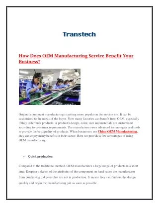 How Does OEM Manufacturing Service Benefit Your Business?