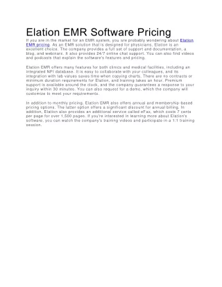 elation emr software pricing