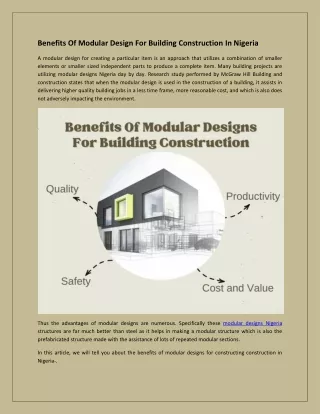 Benefits Of Modular Design For Building Construction In Nigeria