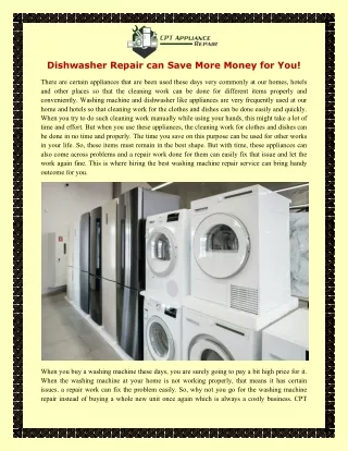 Dishwasher Repair can Save More Money for You!