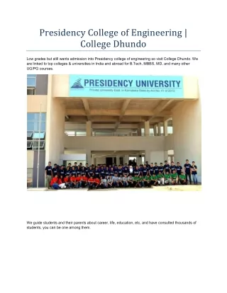 Presidency College of Engineering | College Dhundo