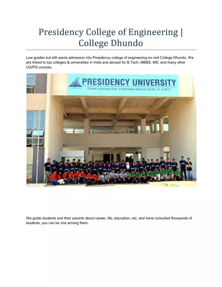 presidency college of engineering college dhundo