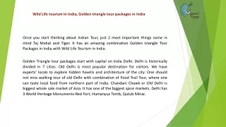 Wild Life tourism in India, Golden triangle tour packages in India