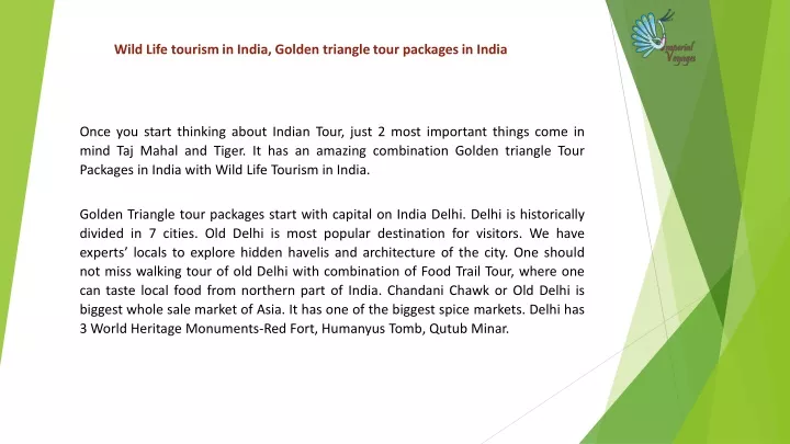 wild life tourism in india golden triangle tour