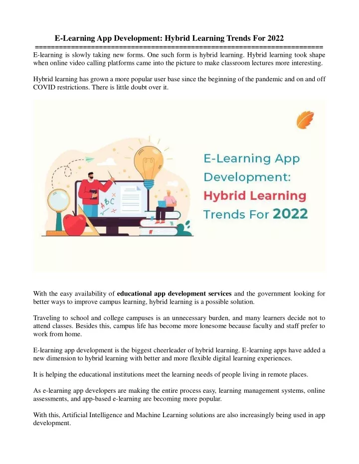 e learning app development hybrid learning trends