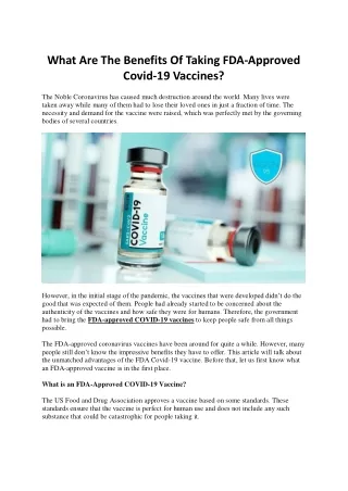What Are The Benefits Of Taking FDA-Approved Covid-19 Vaccines