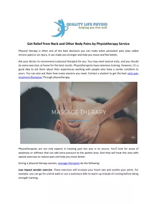 Get Relief From Neck And Other Body Pains By Physiotherapy Service