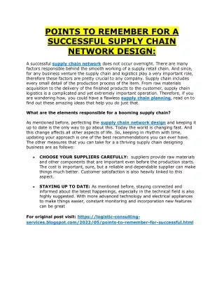 points to remember for a successful supply chain
