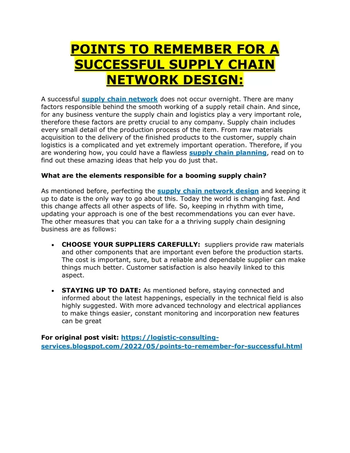 points to remember for a successful supply chain