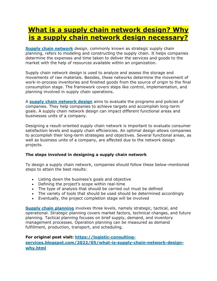 what is a supply chain network design