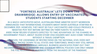 “Fortress Australia” Lets Down the Drawbridge_ Allows Entry of Vaccinated Students Starting December